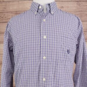 Chaps Shirt Mens XL Purple Check Long Sleeve Button-Up Easy Care Pockets